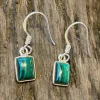 Solid Silver Malachite Oblong Drop Earrings