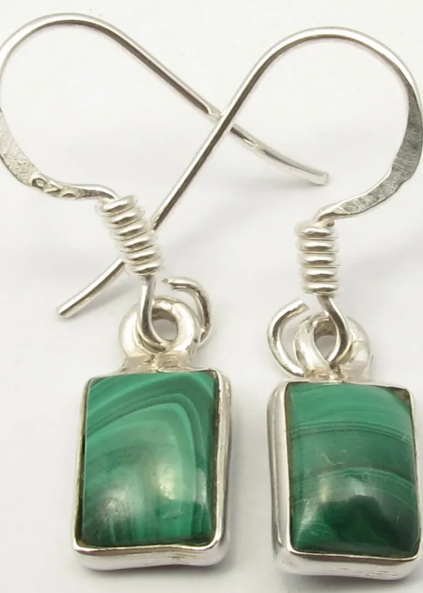 Solid Silver Malachite Oblong Drop Earrings