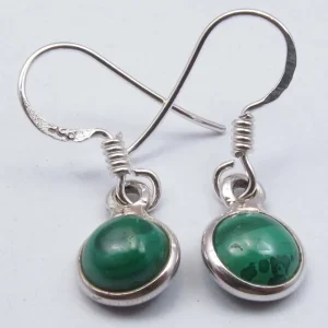 Solid Silver Malachite Round Drop Earrings