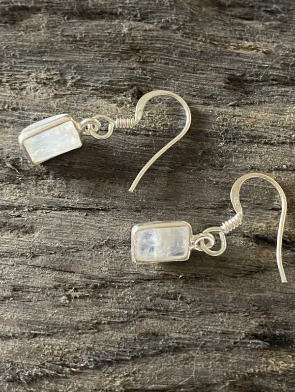 Solid Silver Moonstone Oblong Drop Earrings