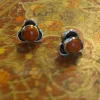 Solid Silver Orange Copper Turquoise Stud Earrings with Triple Curve F