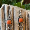 Solid Silver Orange Copper Turquoise Drop Earrings with Triple Triangl