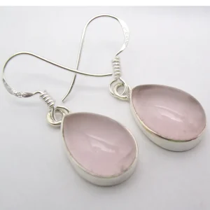 Solid Silver Pear-Drop Chunky Rose Quartz Earrings