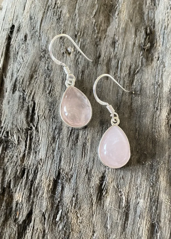 Solid Silver Pear-Drop Chunky Rose Quartz Earrings