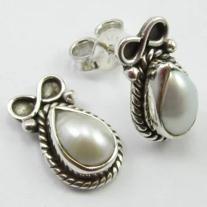 Solid Silver Pearl and Bow Stud Earrings