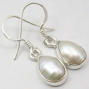 Solid Silver Pearl Tear-drop Earrings