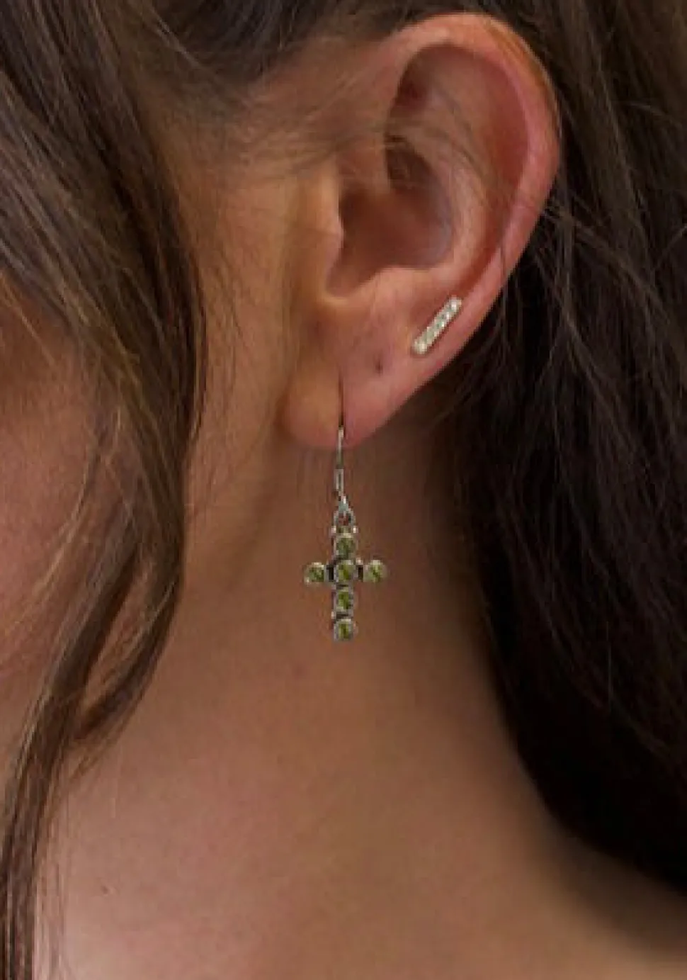 solid_silver_peridot_encr_0.webp Solid Silver Peridot Encrusted Cross Drop Earrings