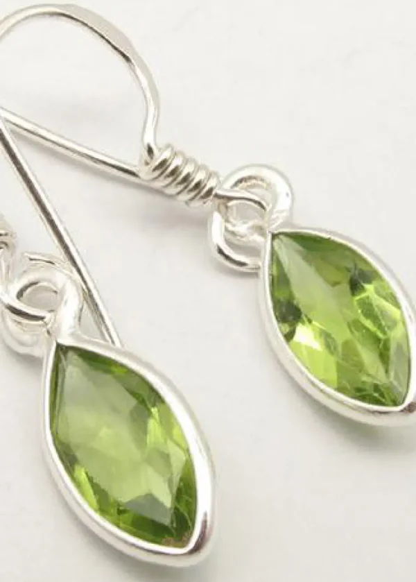 Solid Silver Peridot Marquise Drop Earrings