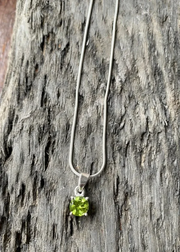 Solid Silver Peridot Pendant & Chain