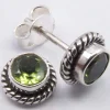 Solid Silver Peridot Round Stud Earrings