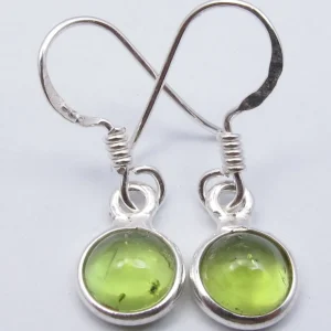 Solid Silver Peridot Round Drop Earrings