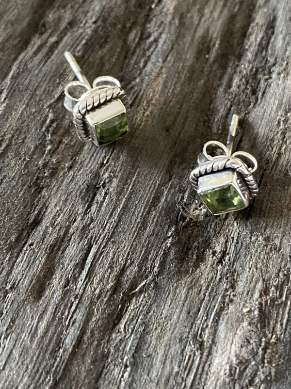 Solid Silver Peridot Square Stud Earrings