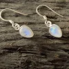 Solid Silver Rainbow Moonstone Tear-drop Drop Earrings