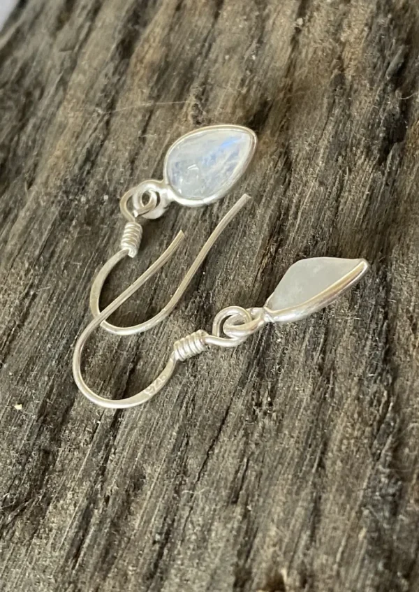 Solid Silver Rainbow Moonstone Tear-drop Drop Earrings