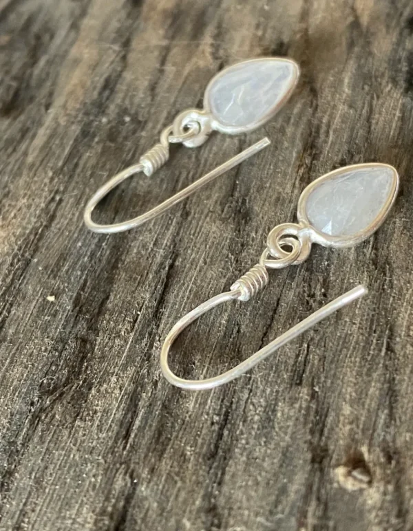 Solid Silver Rainbow Moonstone Tear-drop Drop Earrings