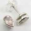 Solid Silver Rose Quartz Tear-Drop Stud Earrings