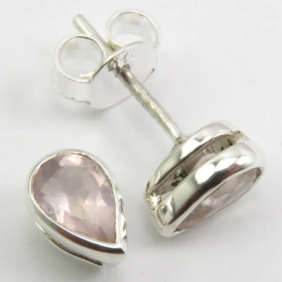 solid_silver_rose_quartz__2.webp Solid Silver Rose Quartz Tear-Drop Stud Earrings