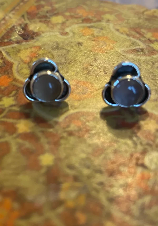 Solid Silver Rose Quartz Stud Earrings with Triple Curve Frame