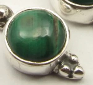 Solid Silver Round Drop Malachite Earrings with triple ball detail