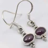 Solid Silver Ruby Circle Drop Earrings