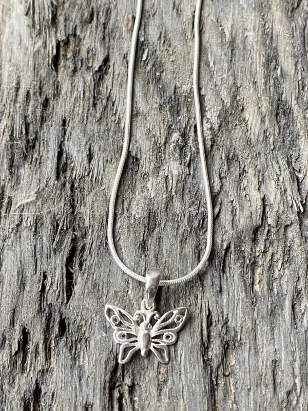 Solid Silver Simple Butterfly Pendant and Chain