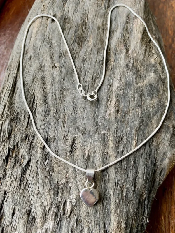 Solid Silver Simple Heart Pendant and Chain