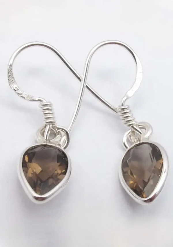 Solid Silver Smoky Quartz Tear-drop Drop Earrings