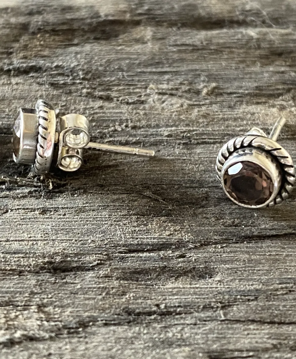 solid_silver_smoky_quartz_1-2.webp Solid Silver Smoky Quartz Round Stud Earrings