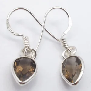 Solid Silver Smoky Quartz Tear-drop Drop Earrings