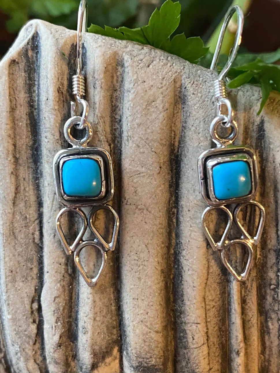 solid_silver_turquoise_dr_0.webp Solid Silver Turquoise Drop Earrings with Triple Triangle Detail