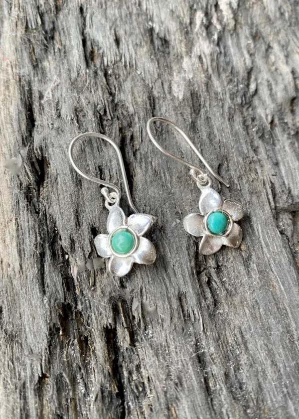 Solid Silver Turquoise Flower Drop Earrings
