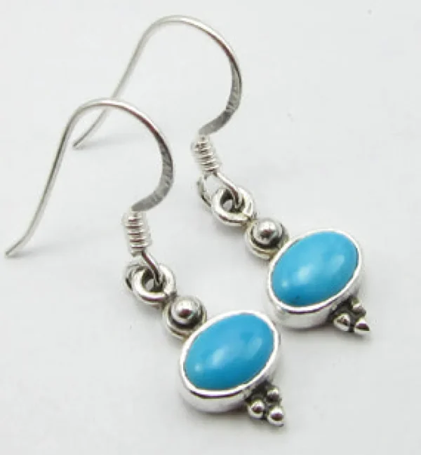 Solid Silver Turquoise Oval Drop Earrings