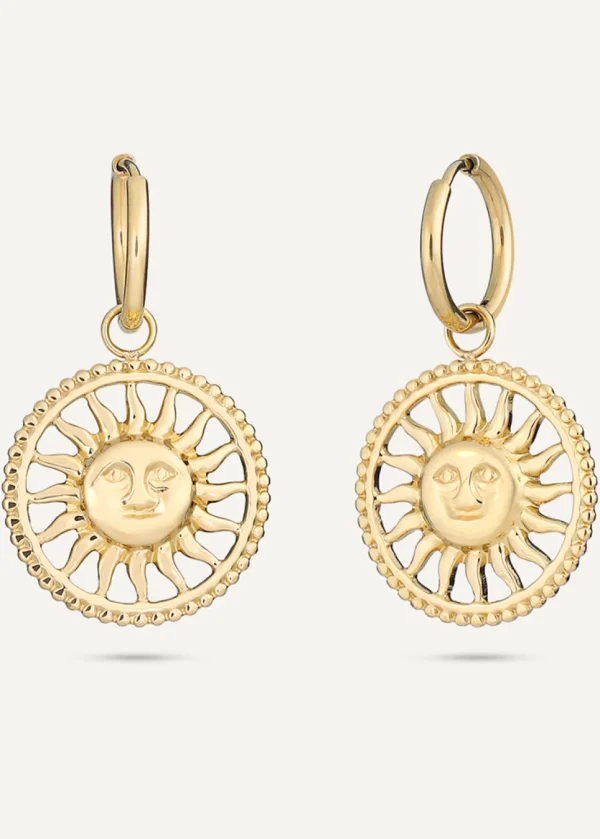 Sun Medallion Drop Earrings in 18K Gold-Plated