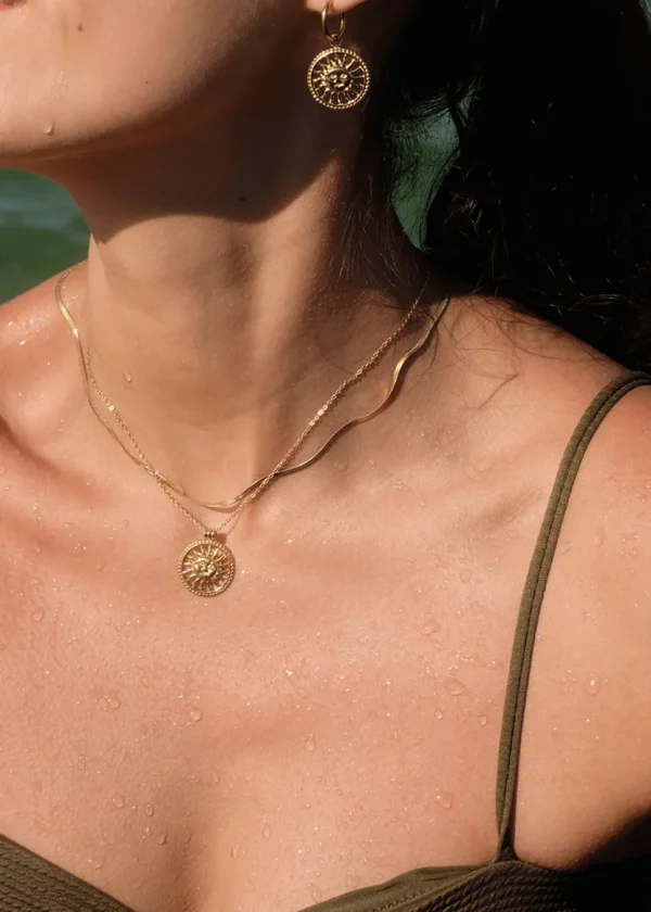 Sun Medallion Drop Earrings in 18K Gold-Plated