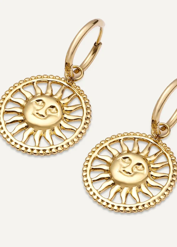 Sun Medallion Drop Earrings in 18K Gold-Plated