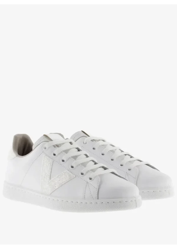 Tennis Leather & Glitter Swirl Trainers in White