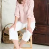 Zoe Cotton Jacquard Keyhole Neck Blouse in Soft Pink
