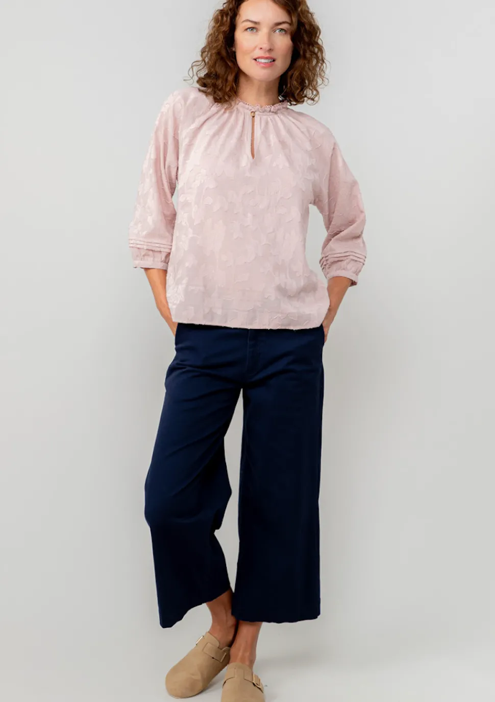 zoe_cotton_jacquard_keyho_5.webp Zoe Cotton Jacquard Keyhole Neck Blouse in Soft Pink