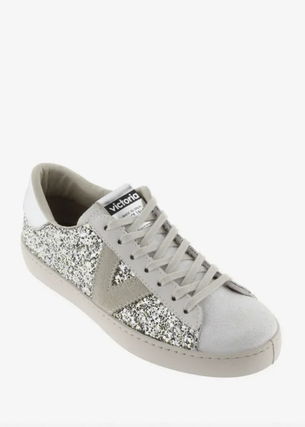 Berlin Glitter Trainers in Silver & Stone