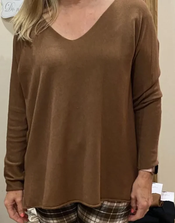 Cashmere Mix V Neck Knit in Browns