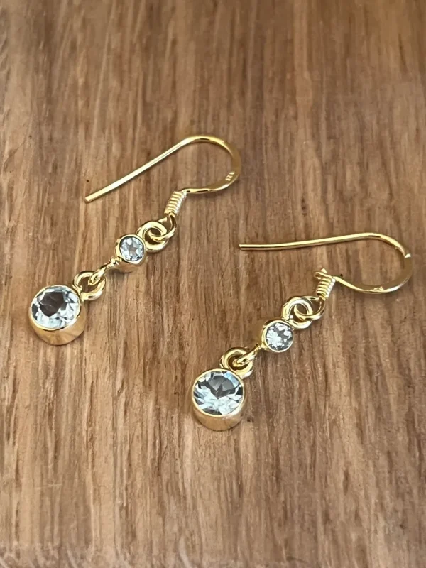 Gold Plated Solid Silver Blue Topaz Drop Earrings