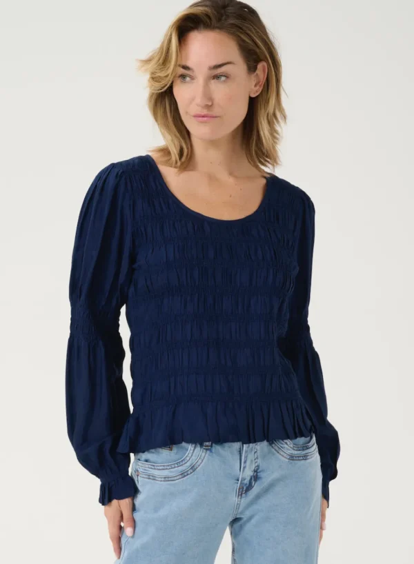 Henva Long Sleeve Blouse in Navy