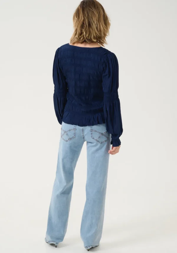 Henva Long Sleeve Blouse in Navy