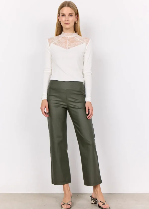Pam 10 Faux Leather Wide Leg Pants in Black