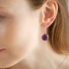 Solid Silver Amethyst Cabochon Disc Drop Earrings