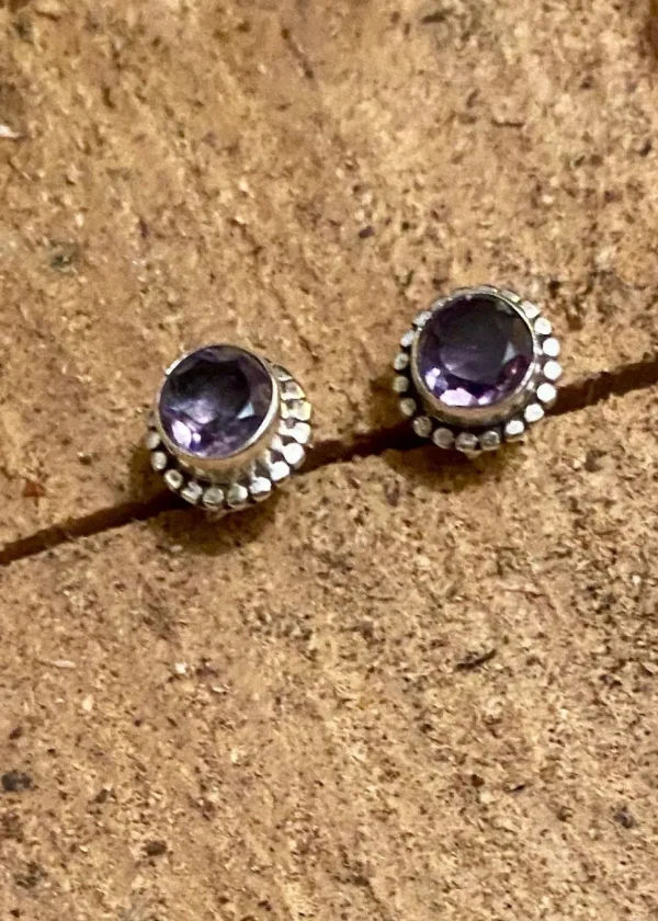 Solid Silver Amethyst Rope Stud Earrings