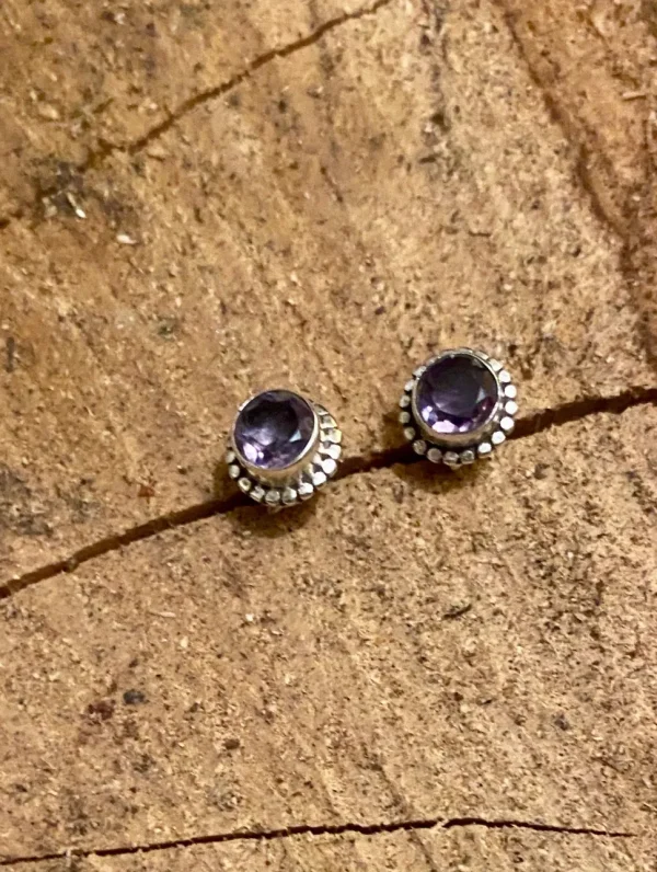 Solid Silver Amethyst Rope Stud Earrings