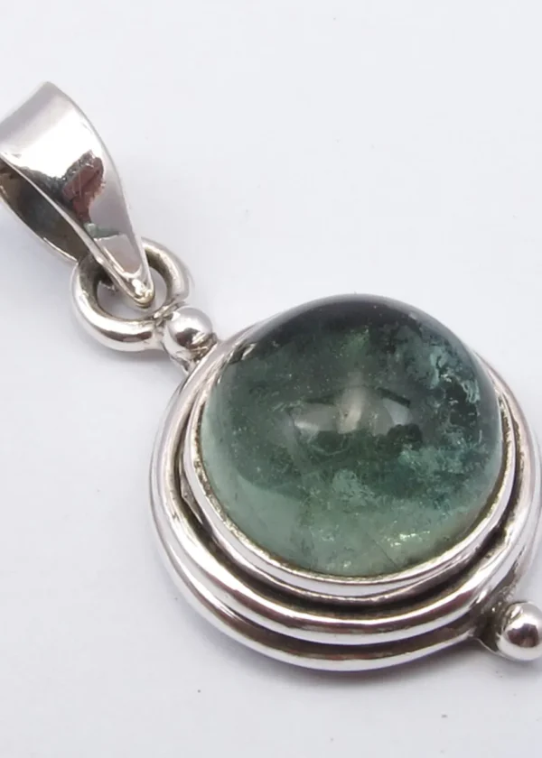 Solid Silver Apatite Encased Round Cabochon Pendant