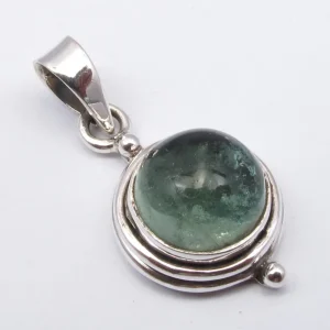 Solid Silver Apatite Encased Round Cabochon Pendant