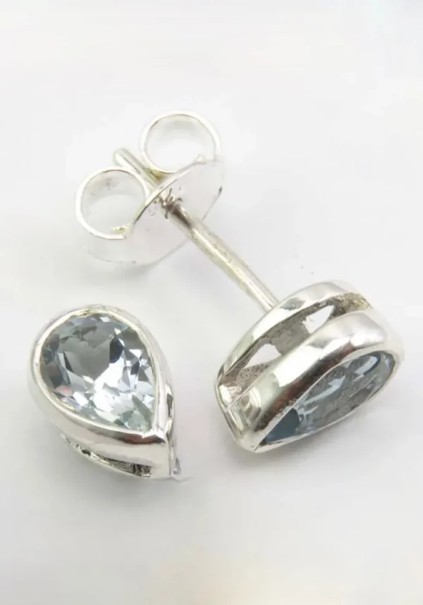 Solid Silver Aquamarine Tear-Drop Stud Earrings